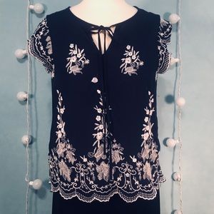 Embroidered Cap Sleeve Blouse S